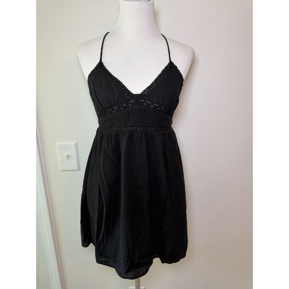 Zara Babydoll Mini Dress Small Black Embroidered Eyelet Cotton